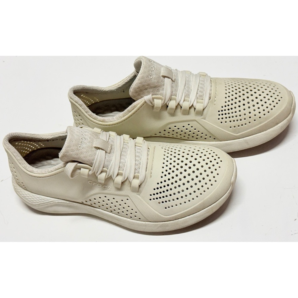 Crocs LiteRide Pacer Sneakers Womens 10 Cream Off White Lace Up 205234